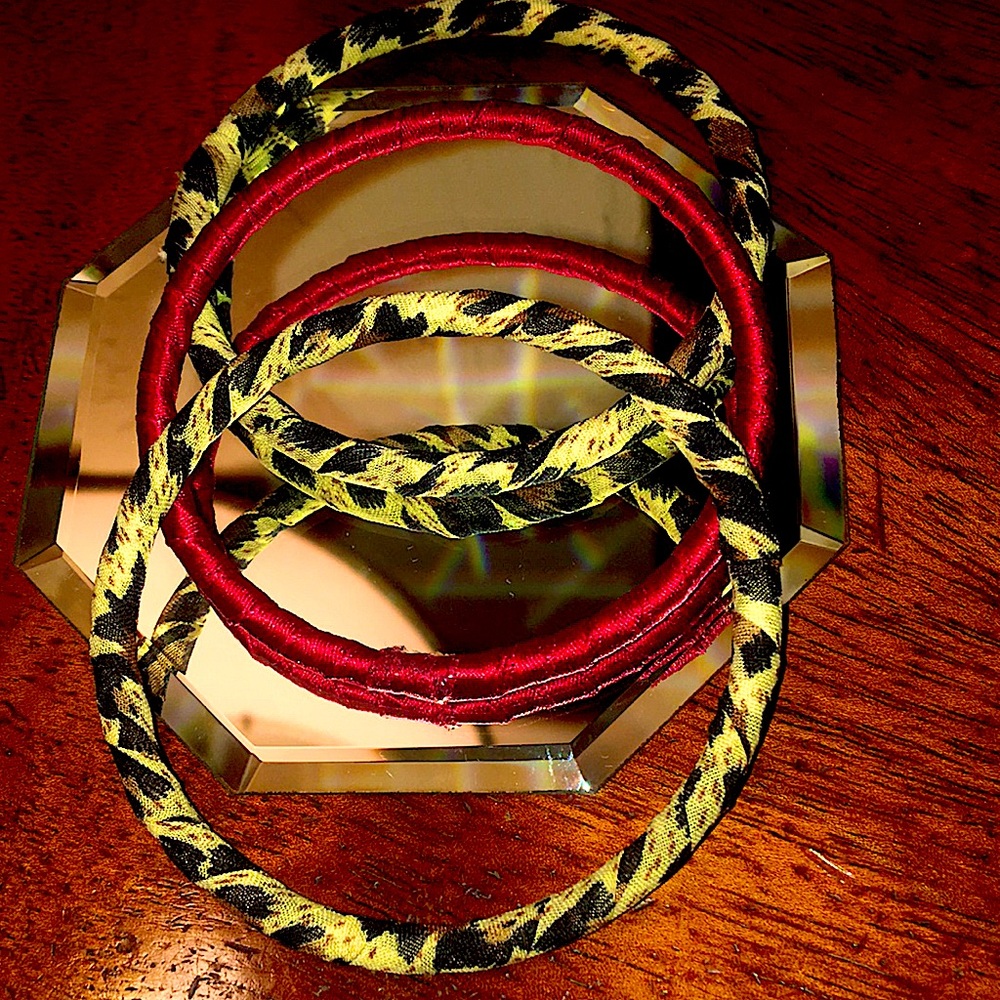 5/$25 FINAL SALE PRICE -EXPRESS Leopard print and maroon fabric bangles - 3